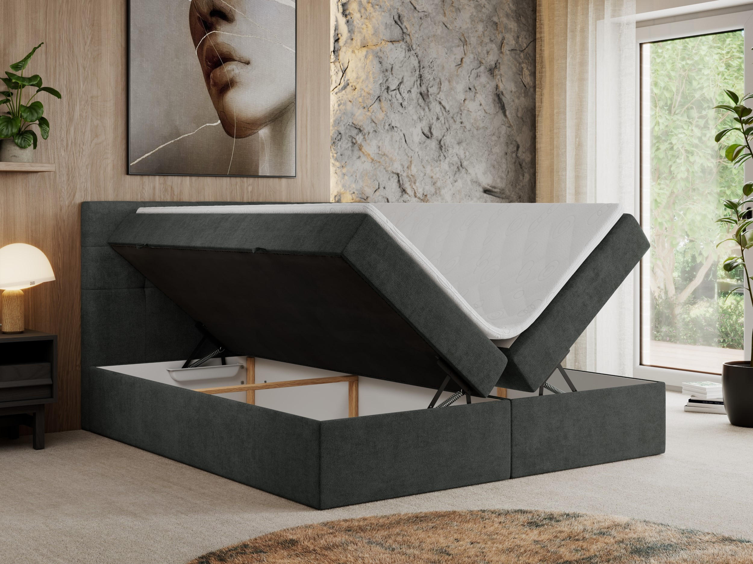 Thumbnail - MKS Boxbett, Dunkelgrau, Textil, 1-Sitzer, H4, Rechteckig, 120x200 cm, Schlafzimmer, Betten, Boxspringbetten