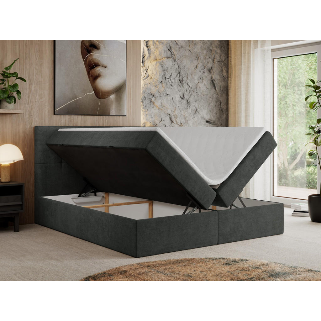Thumbnail - MKS Boxbett, Dunkelgrau, Textil, 1-Sitzer, H4, Rechteckig, 160x200 cm, Schlafzimmer, Betten, Boxspringbetten