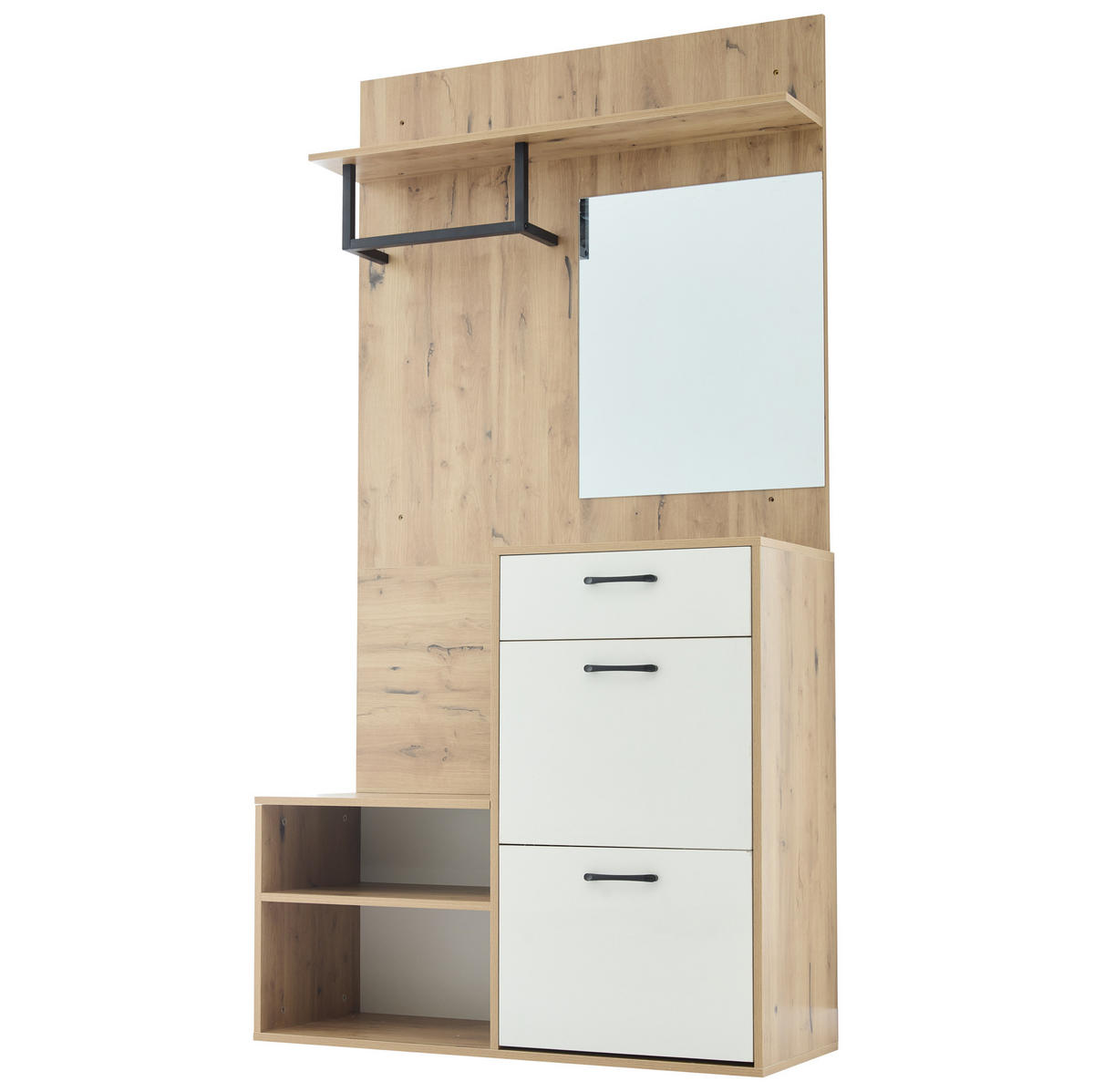 GARDEROBENSET mit Spiegel und Schuhbank 100 x 38,5 x 190 cm Weiß/Natur - Weiß, Holzwerkstoff (38.5/190/100cm) - Beauniv