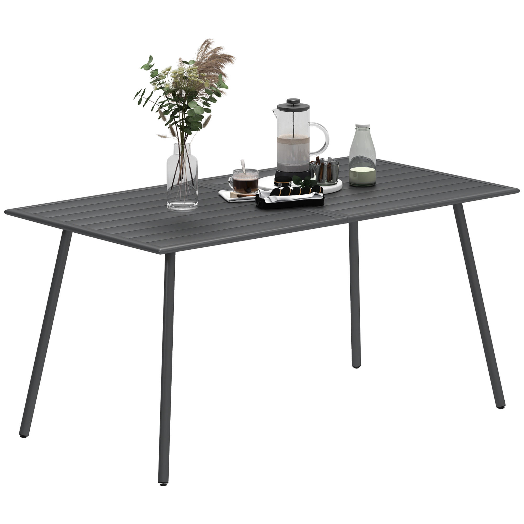 GARTENTISCH DE-14124 rechteckig 150x80 cm, mit Lattenrost Grau - Grau, Metall (150/80/74cm) - ComfortXL