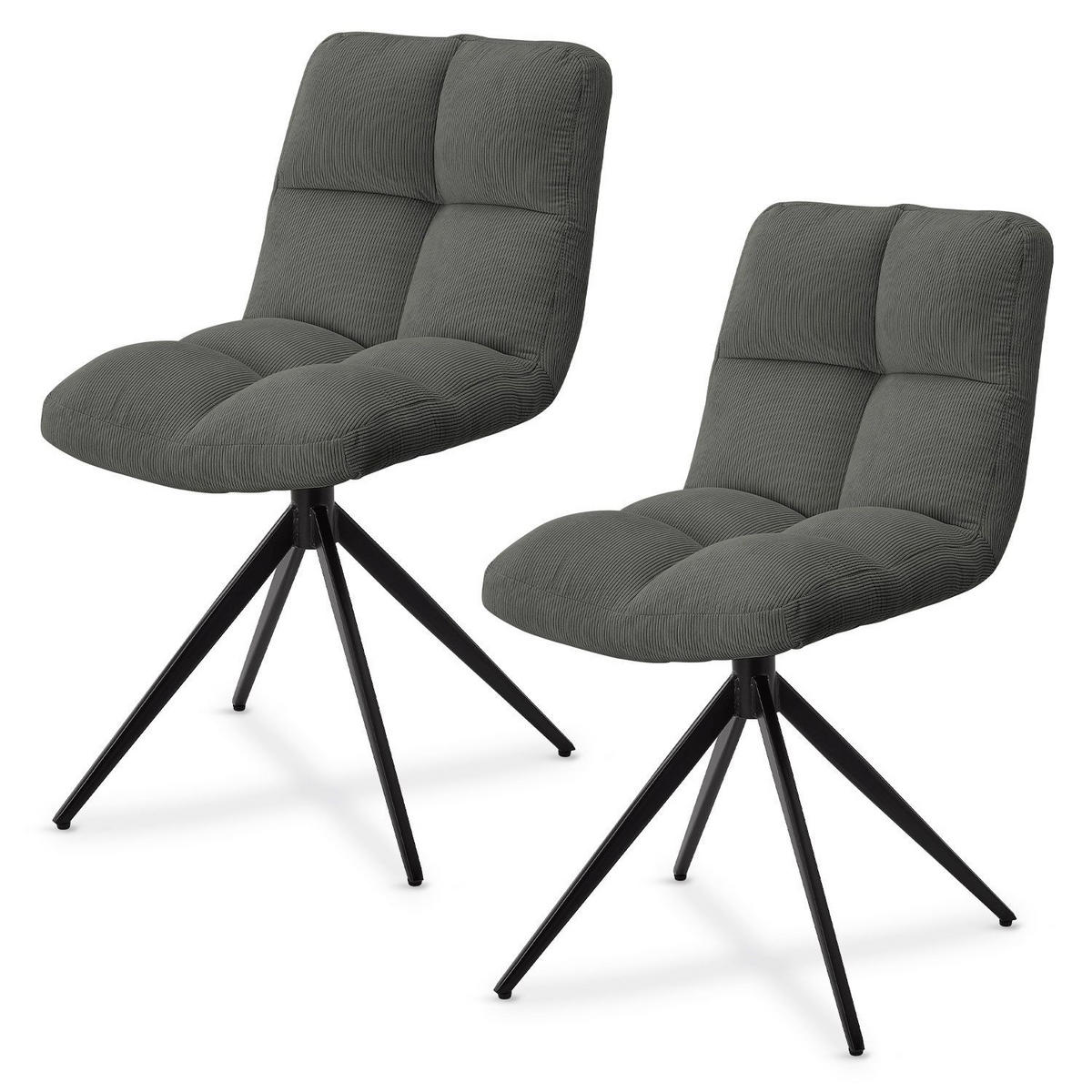 DREHSTUHL Dallas cord hellgrau (2er-Set) - Grau, Textil (45/84/45cm) - Juskys