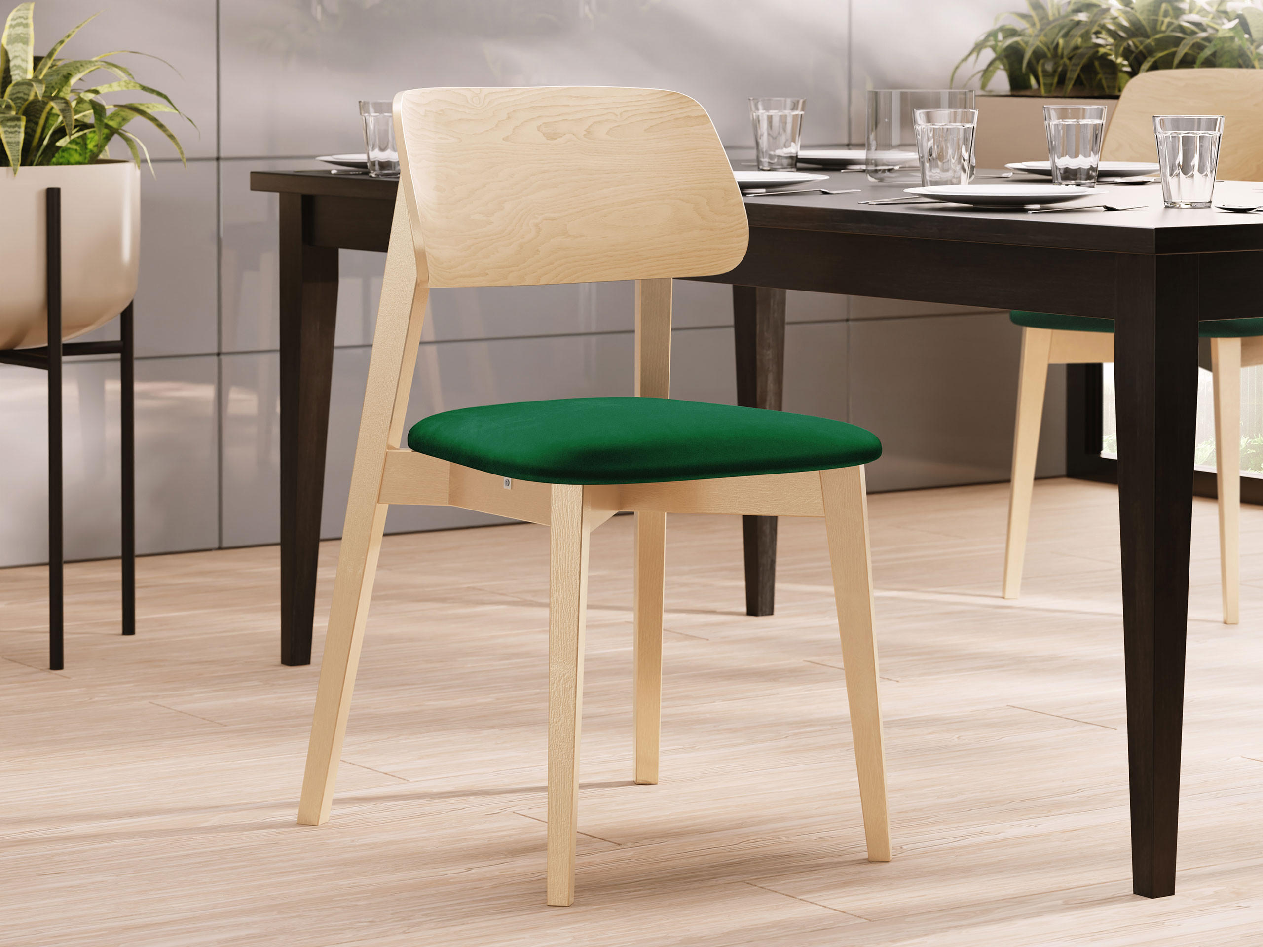 WOHNZIMMER STUHL KT63, Holzfarbe: Buche - Buchefarben/Grün, Holz/Textil (47/80/49cm) - MIRJAN24