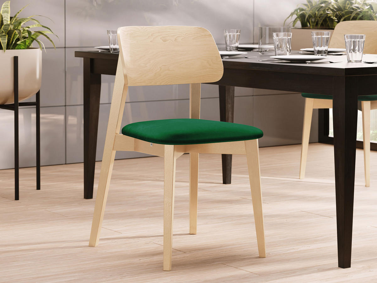 WOHNZIMMER STUHL KT63, Holzfarbe: Buche - Buchefarben/Grün, Holz/Textil (47/80/49cm) - MIRJAN24