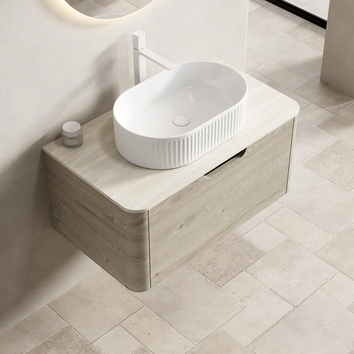 WASCHTISCHKOMBI 80 cm in Beige mit ovalem Becken und Soft-Close-Schublade - Creme, Keramik (80/50.2/46cm) - Flora Grace