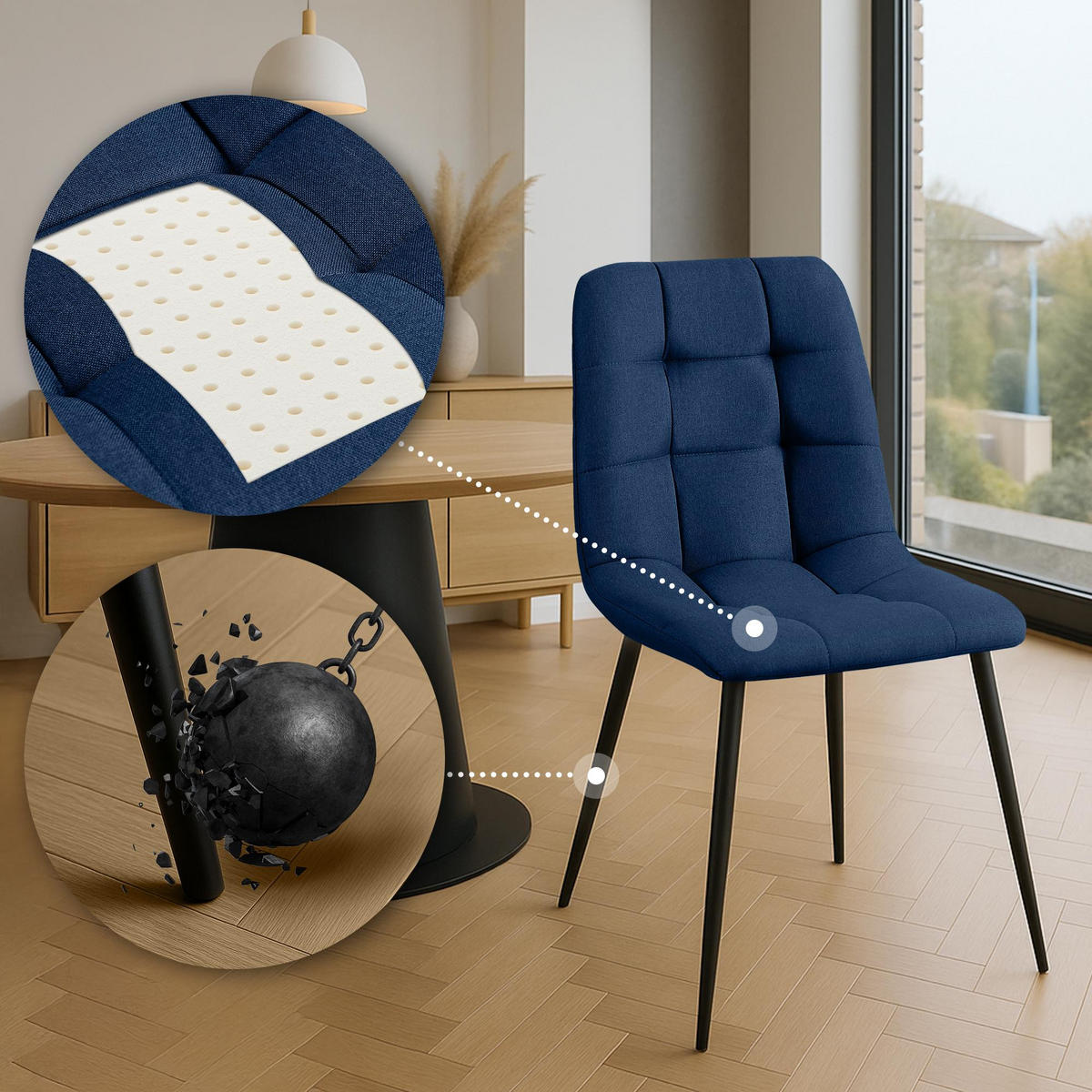 STUHL Stoff Blau - Blau/Schwarz, Textil/Metall (45/84/55cm) - CLP