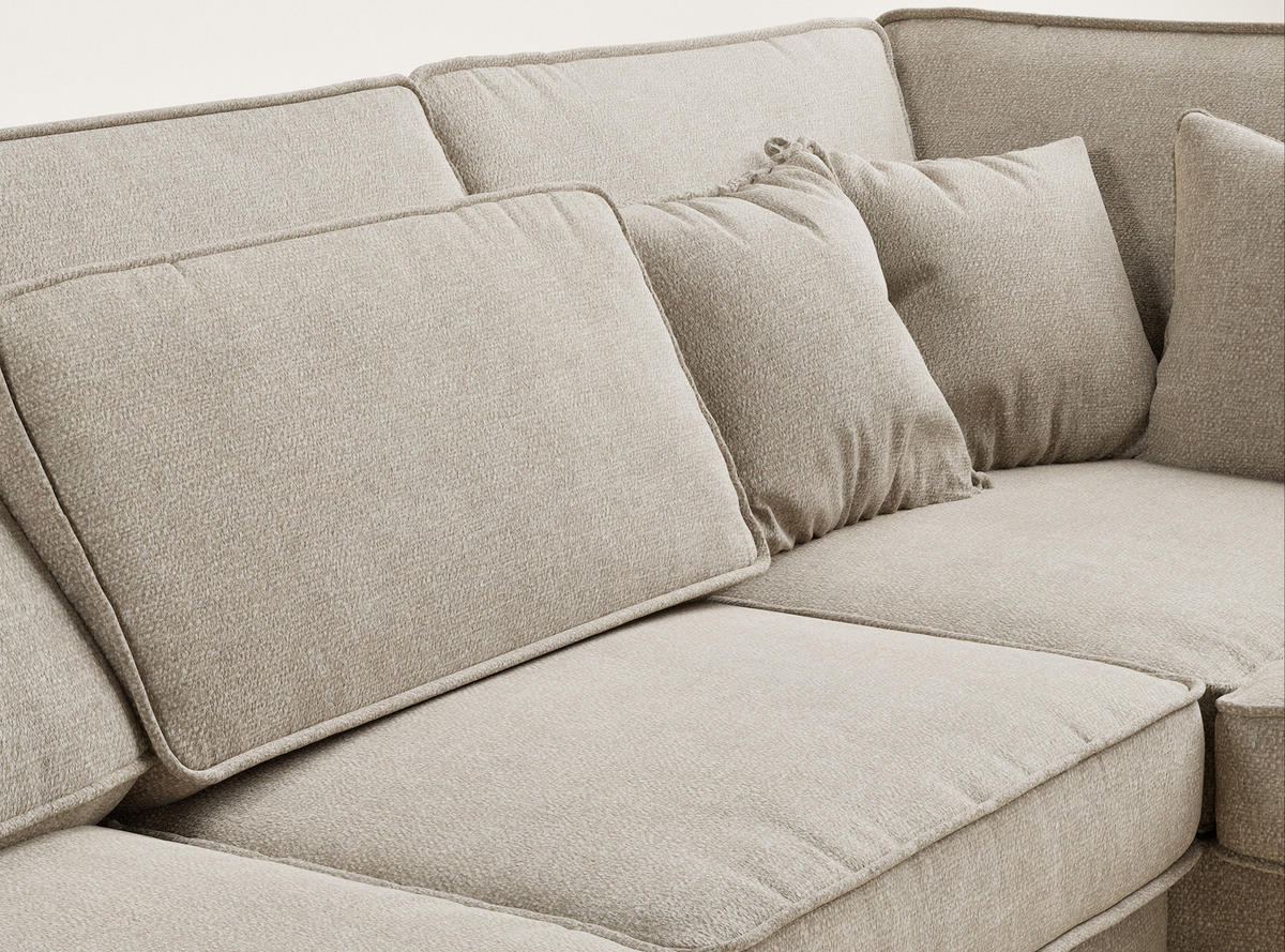 ECKSOFA Kirou Beige Chenille-Stoff - Rechts Seite - Beige/Schwarz, Holz/Holzwerkstoff (311/225cm) - Maison de Reve