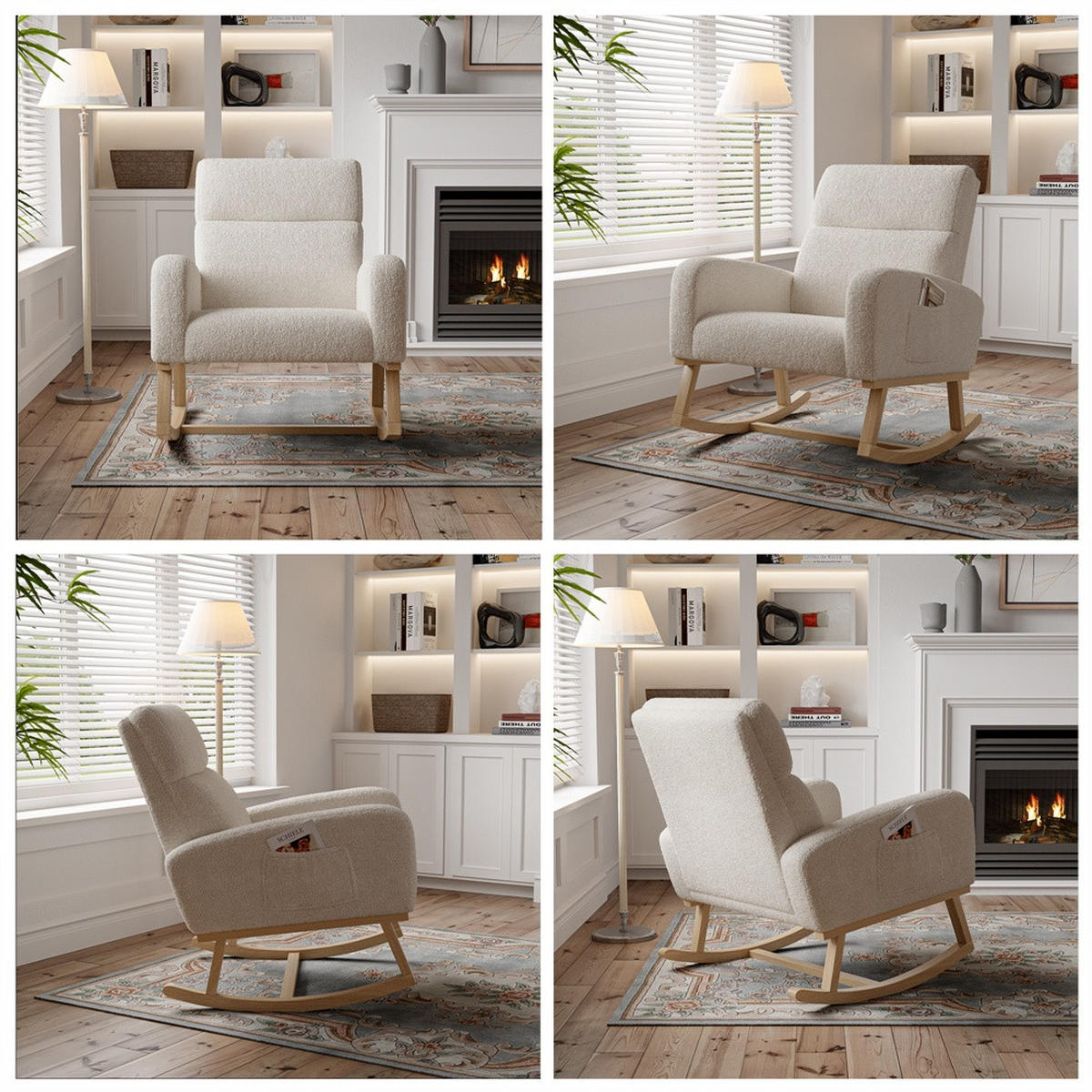 SCHAUKELSTUHL mit Armlehnen - Relaxsessel mit praktischer Seitentasche - Beige - Beige, Textil (69.2/87/78.5cm) - DELFA
