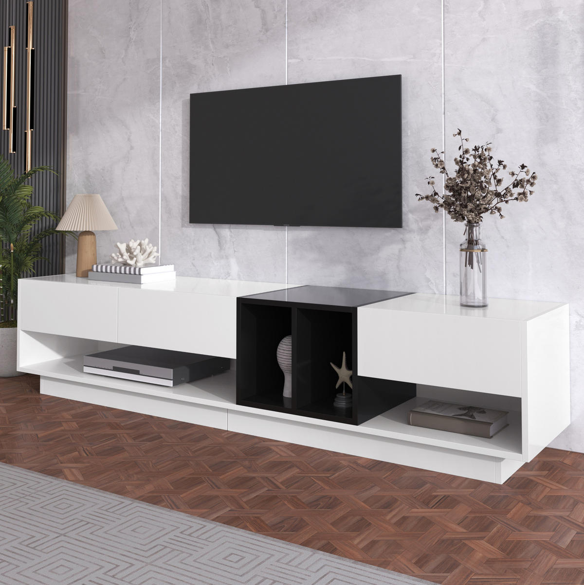 TV-ELEMENT mit 3 Schubladen 190 x 40 x 42 cm Hochglanz Weiß/Schwarz - Weiß, Holzwerkstoff (40/34/190cm) - Beauniv