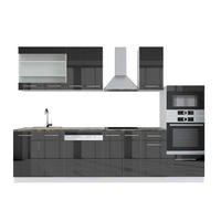 KÜCHENZEILE Fame-Line Anthrazit Hochglanz/Weiß 300 cm mit Hochschrank, AP Anthrazit - Schwarz Hochglanz/Weiß, Holzwerkstoff (300/81.6/60cm) - Vicco