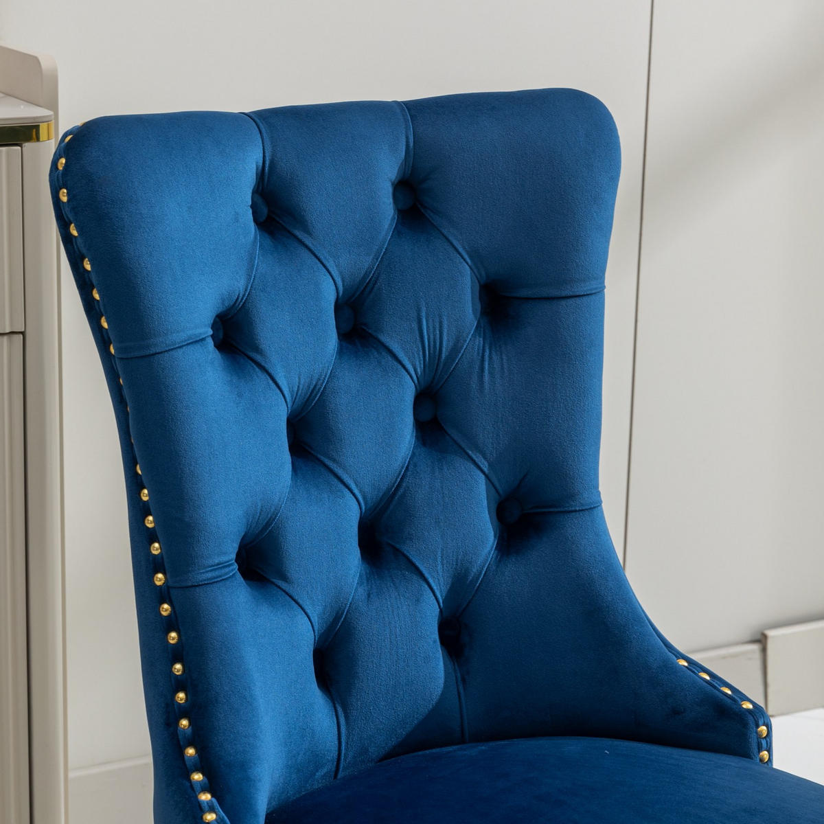 ESSZIMMERSTUHL 2er-Set aus Samt mit Nagelkopfbesatz, Blau - Blau, Textil (65/95/50cm)