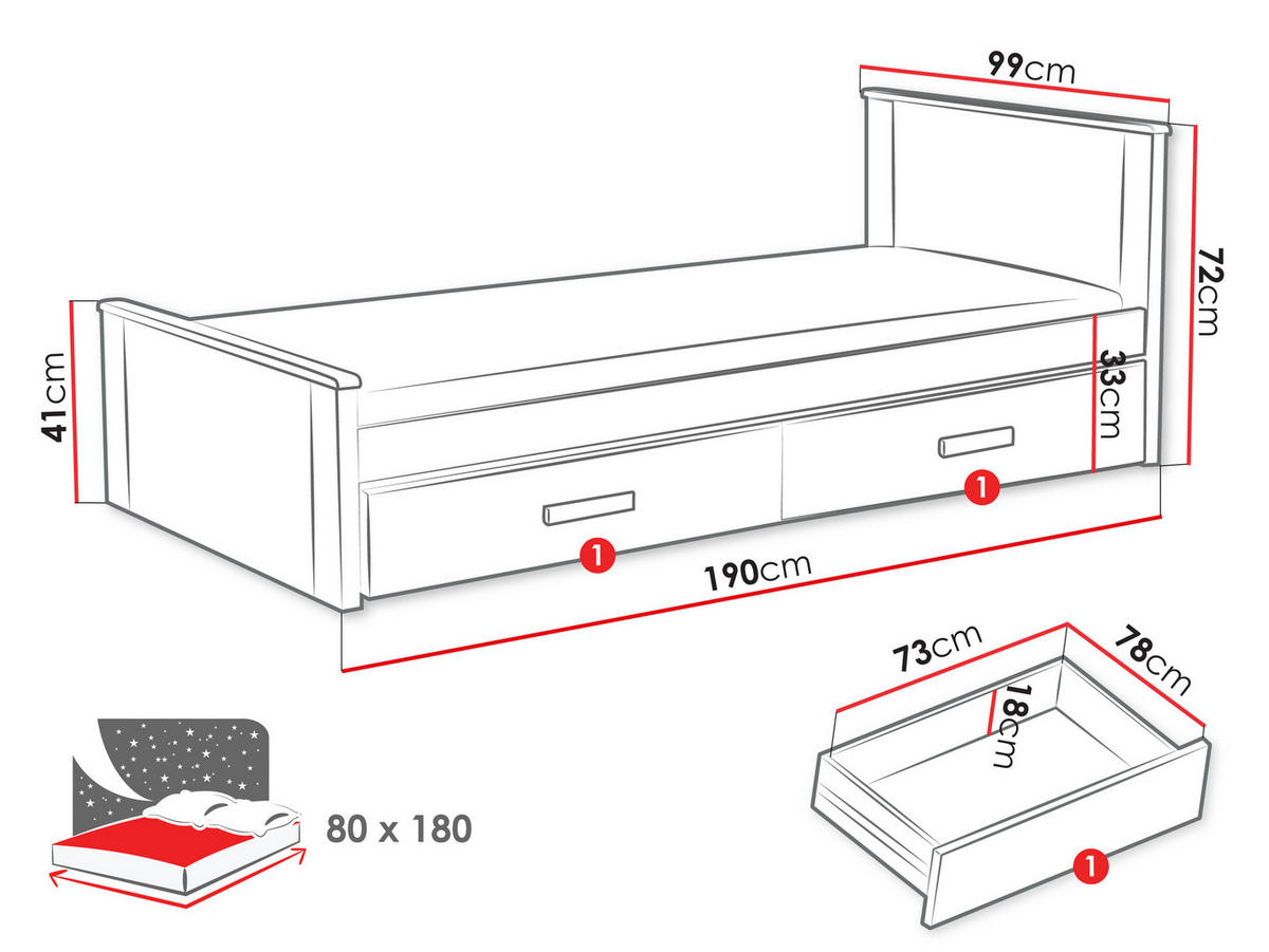 JUGENDBETT Aldo - Kaschmir/Weiß, Holz (80/180cm) - MIRJAN24