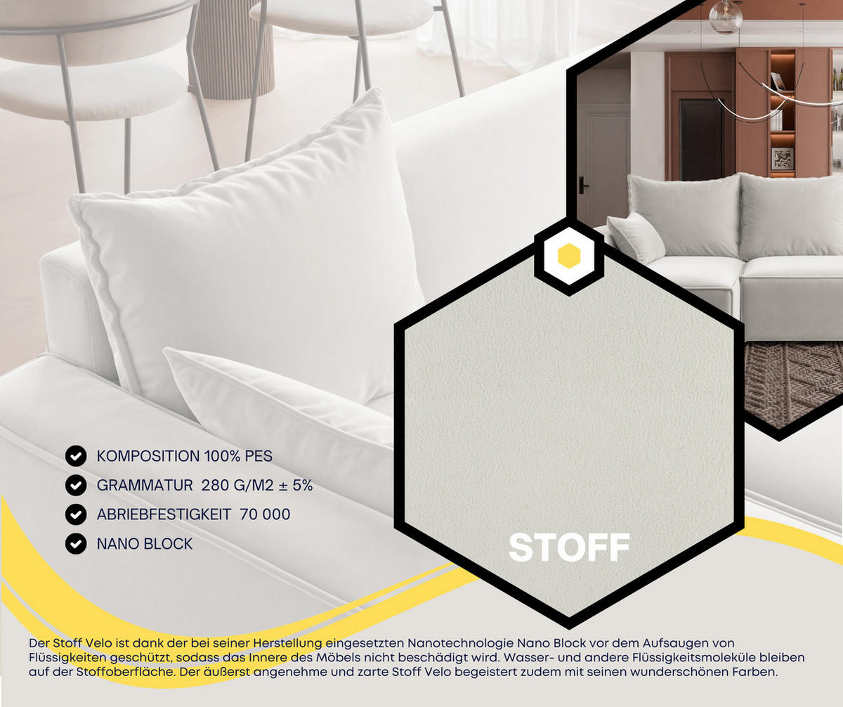 ECKSOFA Tobi mit Bettkasten und Schlaffunktion, L-Form, Velourstoff, Universal - Weiß, Holzwerkstoff (246/145cm) - 4ALL HOME