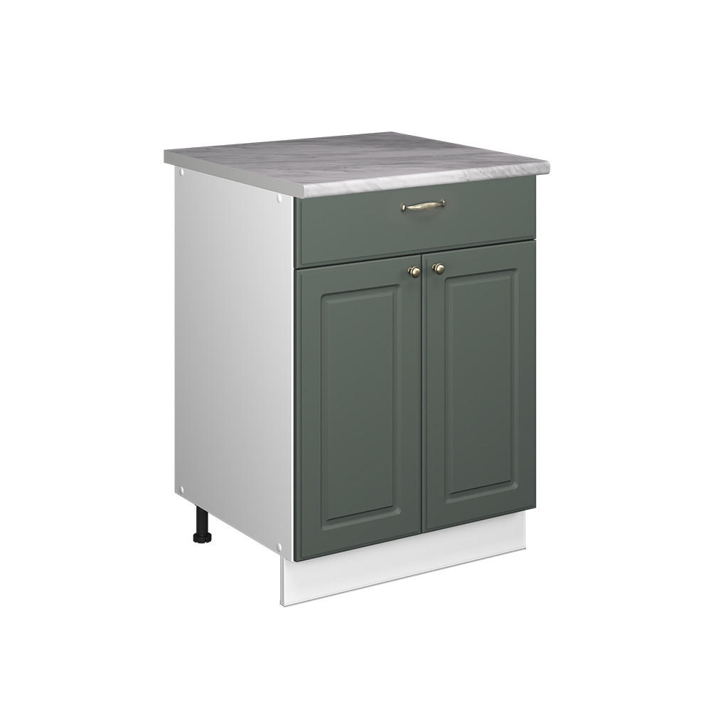 UNTERSCHRANK FÜR SPÜLE/KOCHFELD Fame-Line, Grün-Gold Landhaus/Weiß, 60 cm mit Schublade, AP Marmor - Weiß/Grün, Holzwerkstoff (60/82/60cm) - Vicco
