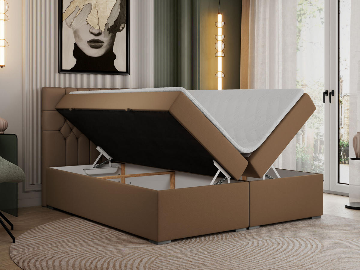 BOXBETT PERA 120/200 Braun Kunstleder - H3 - Braun, Holz/Textil (120/200cm) - MKS