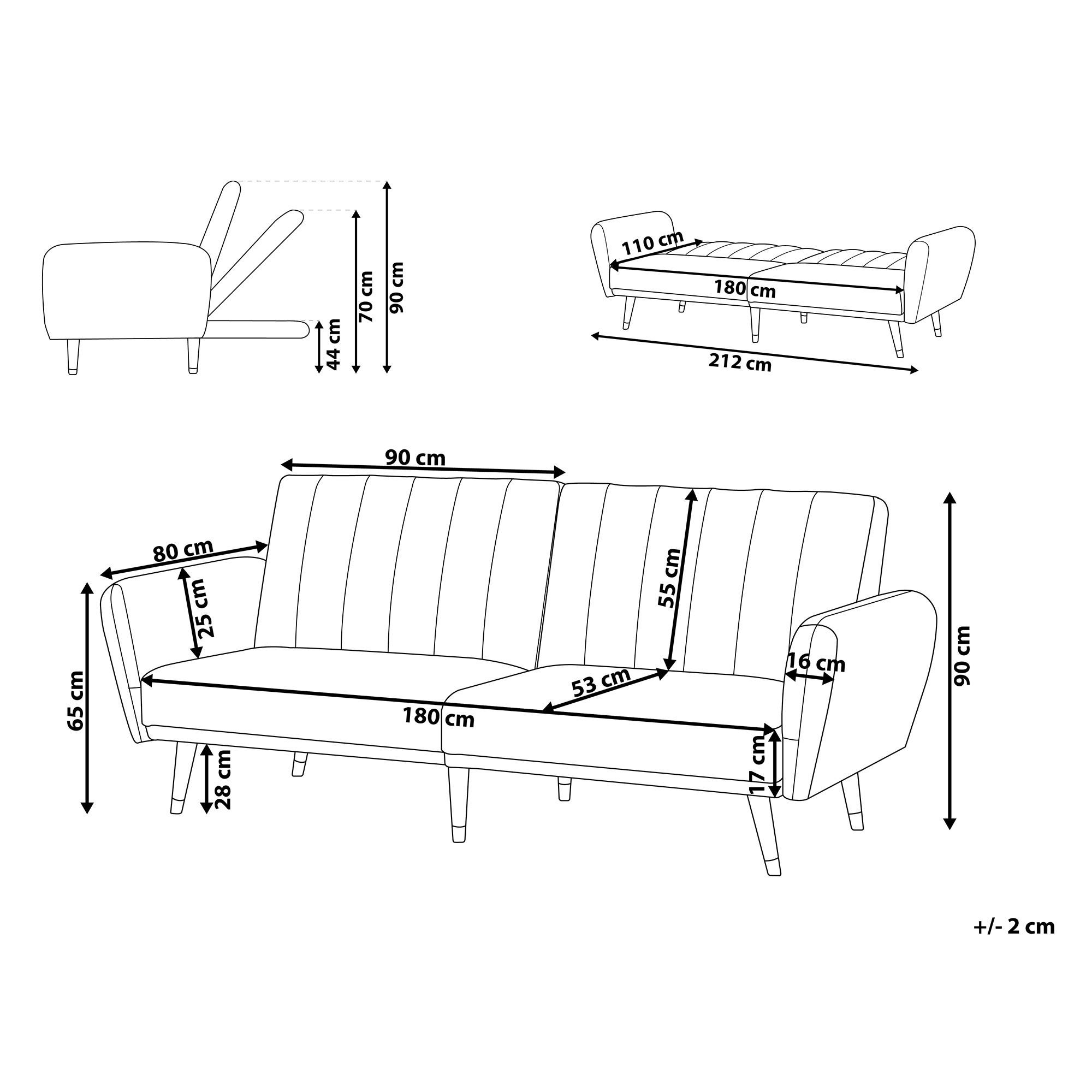 Thumbnail - Beliani 3-Sitzer-Schlafsofa, Hellgrau, Textil, 212x90x80 cm, Wohnzimmer, Sofas & Couches, Schlafsofas