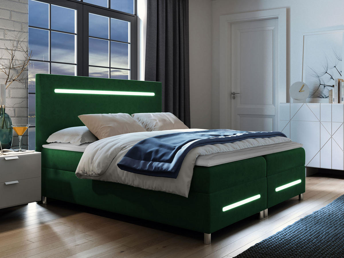 BOXBETT Enter LED - Smaragdgrün, Holz (160/200cm) - MIRJAN24