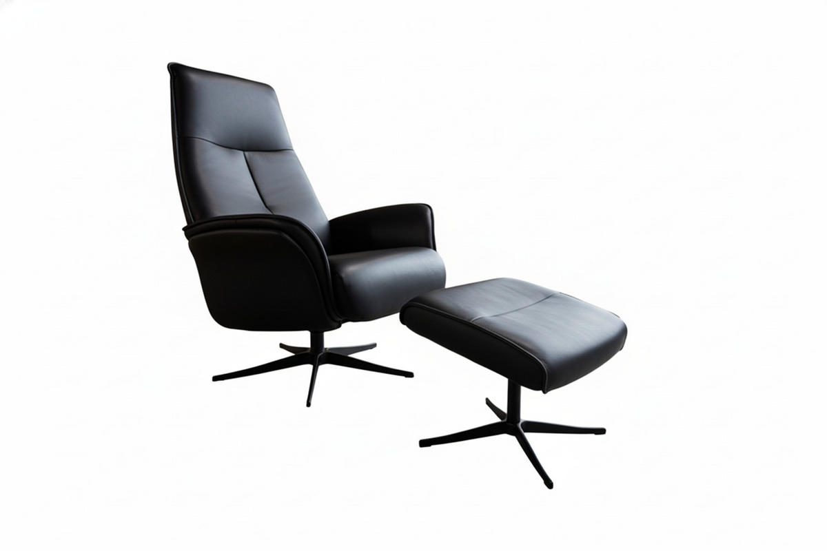 RELAXSESSEL-SET JOSIANE Schwarz Leder Relaxfunktion - Schwarz, Leder/Metall (78/107/87cm) - KAWOLA