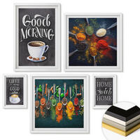 WANDBILDER 5er-Set - 50x50 cm & 20x30 cm & 40x60 cm Weißer Rahmen - Gewürze, Kaffee, Tasse, Kräuter - Weiß, Kunststoff (40/60cm) - ArtPrintCave