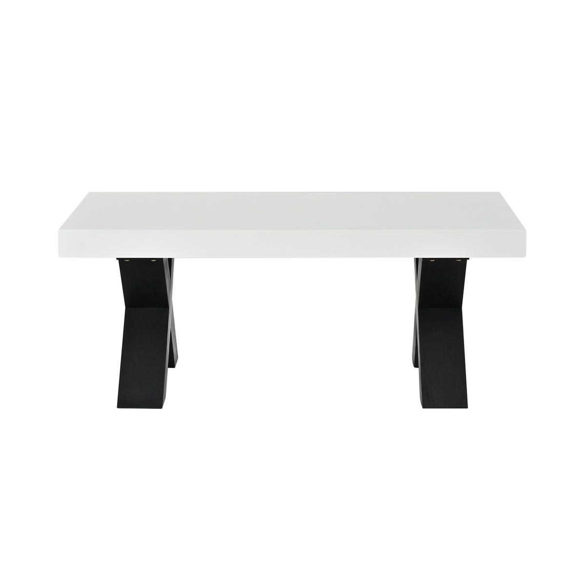 COUCHTISCH DE-37148 mit X-förmigen Beinen und Hochglanzplatte Weiß - Schwarz/Weiß, Holzwerkstoff (100/50/40cm) - ComfortXL