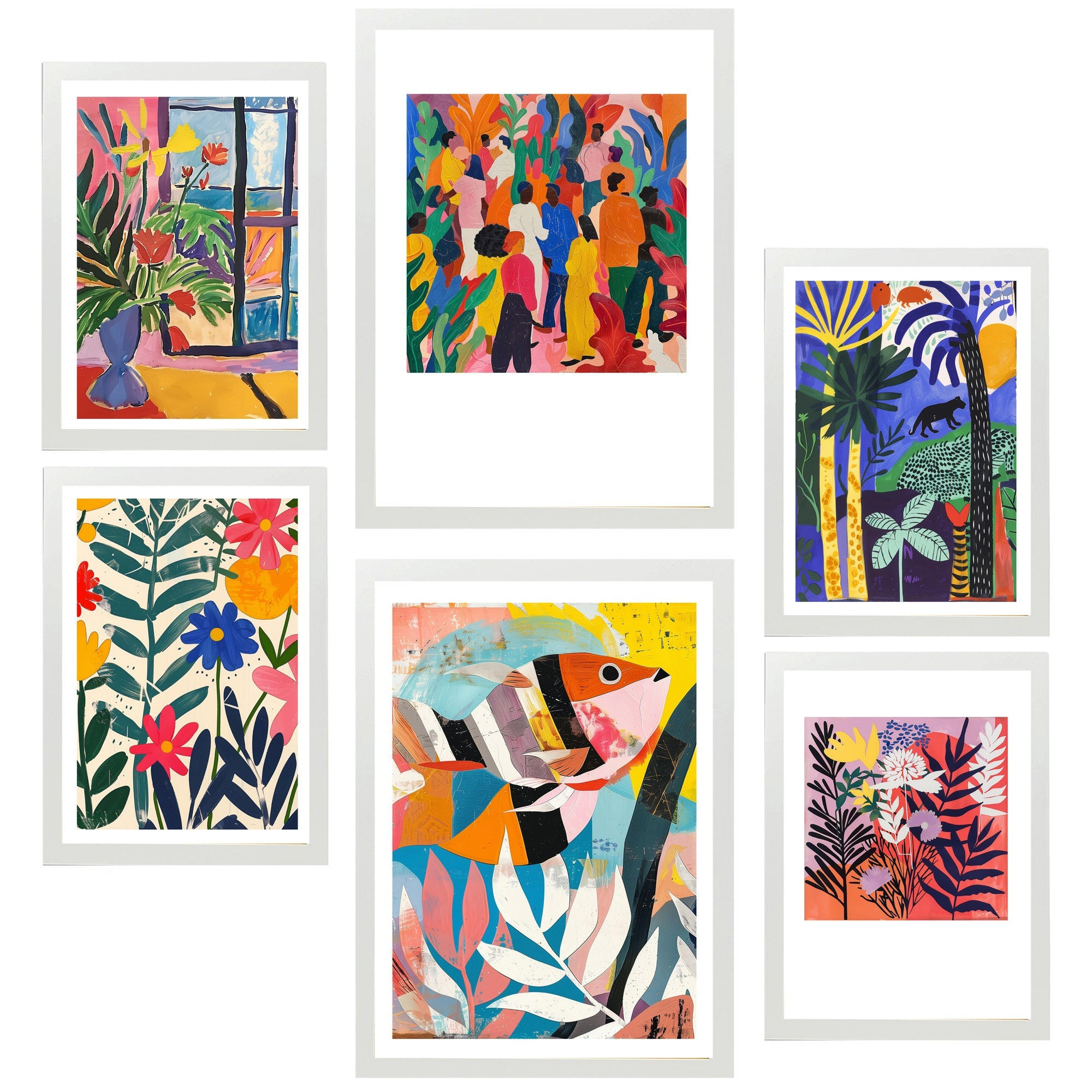 POSTER Set Mit 6 Gelbe & Rote Töne Von Matisse Kräftige Farben A3 & A4 Weißer Rahmen - Weiß, Papier (29/3cm) - Nacnic