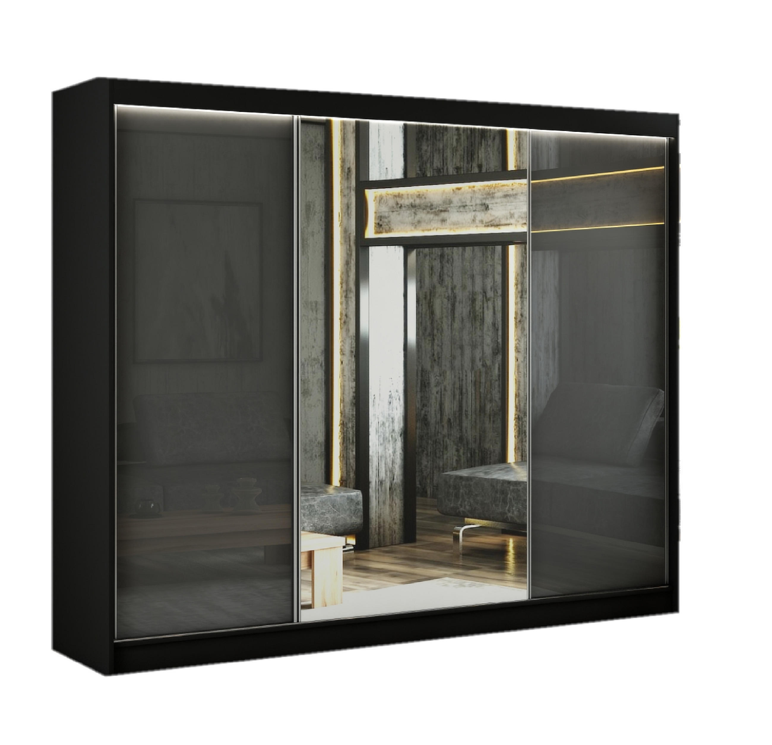 Margaret Hadas24 Schwebetürenschrank Schwarz, Grau 250x215x61 cm