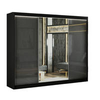 SCHWEBETÜRENSCHRANK Venus 250 cm mit Spiegel 3-türig, schwarz, lacobel grau - Schwarz/Grau, Kunststoff (250/215/61cm) - Margaret Hadas24
