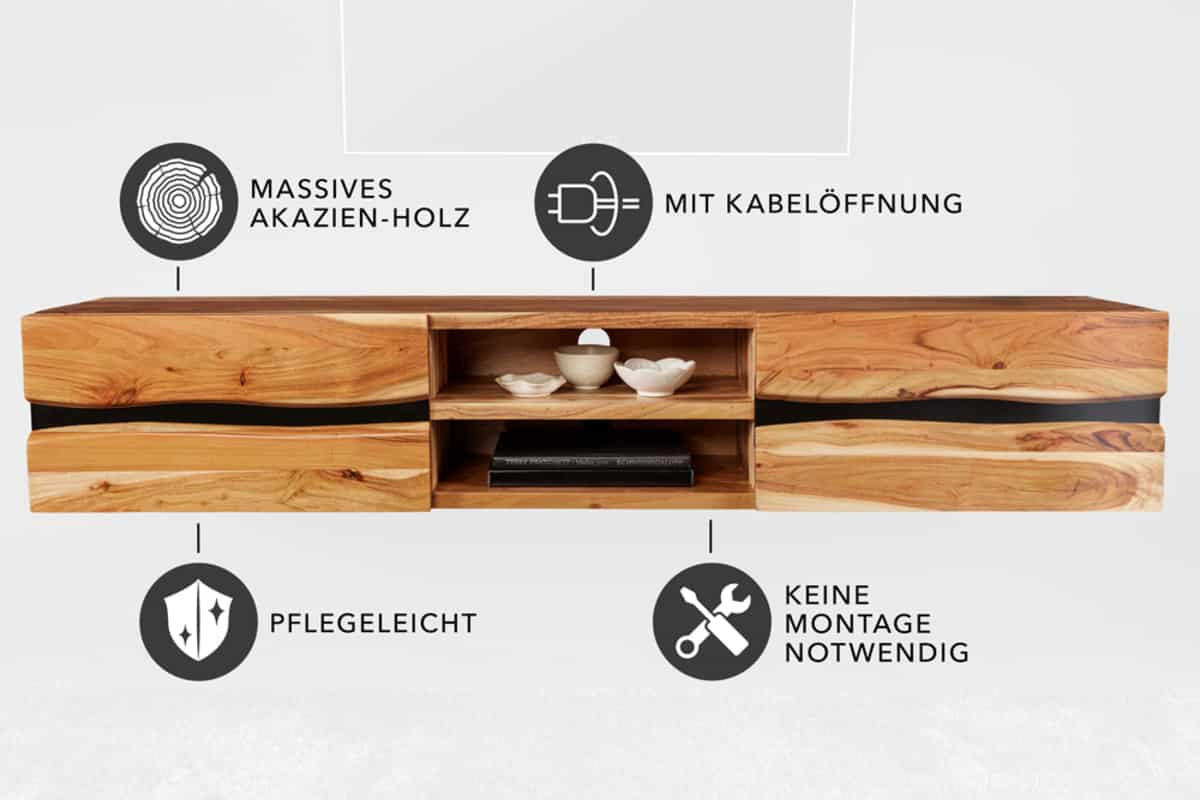 TV-LOWBOARD AMAZONAS Akazie Natur 160cm - Braun, Holz (160/30/36cm) - riess-ambiente