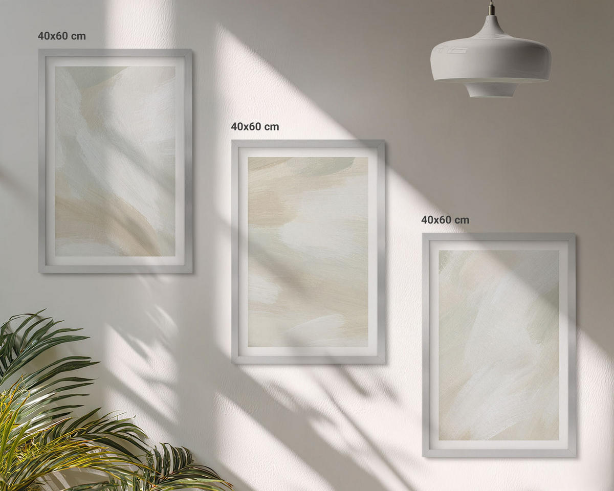 WANDBILDER 3er Set - 40x60 cm Silberner Rahmen - Minimalismus der Farbstruktur - Silberfarben, Kunststoff (40/60cm) - ArtPrintCave