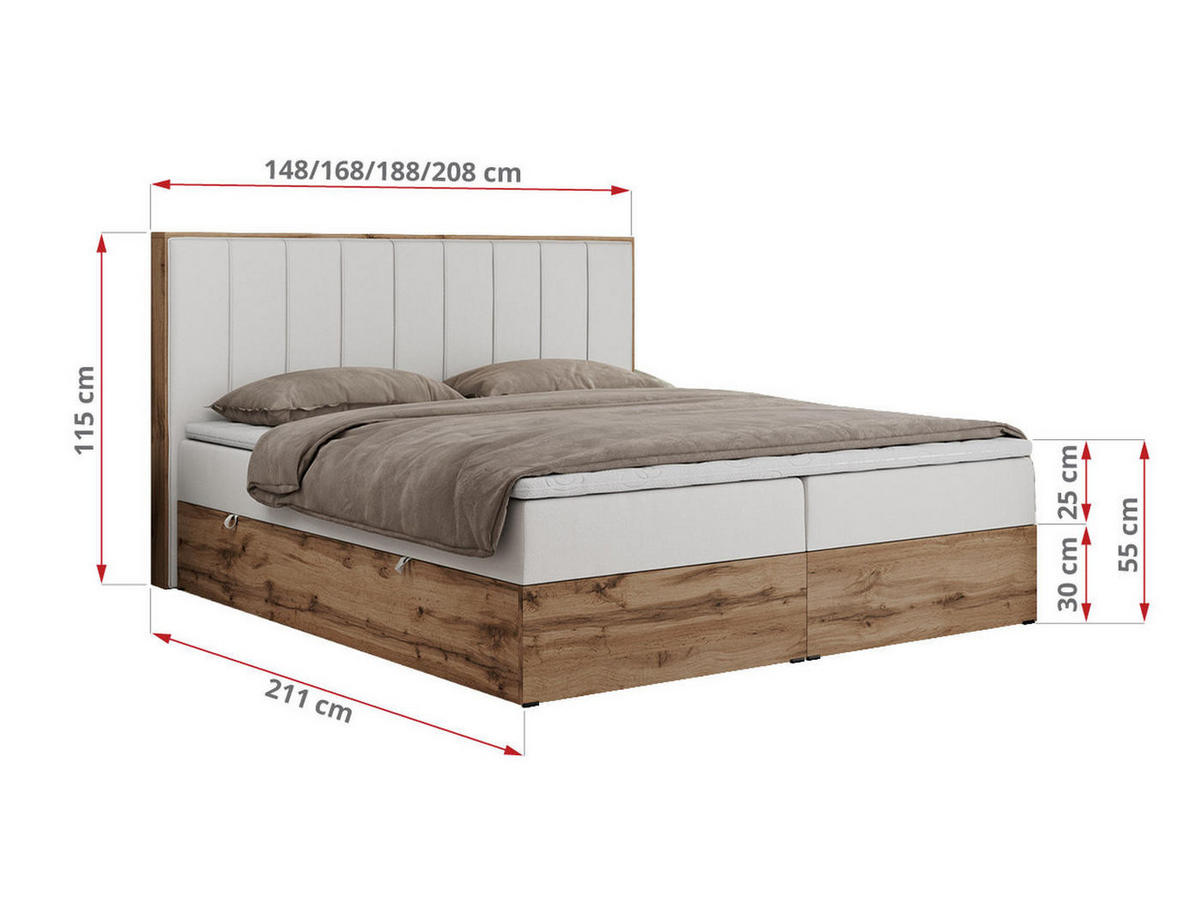BOXBETT BELLISSIMO 160/200 Weiß Kunstleder - H3 - Weiß, Holz/Textil (160/200cm) - MKS