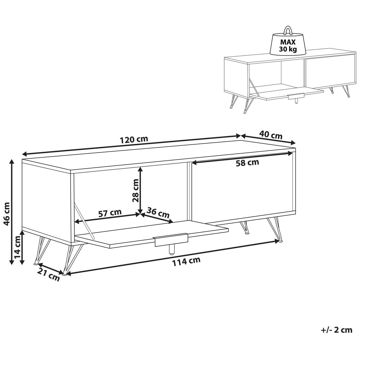 TV ORMARIĆ svijetlosmeđi, crni HALSTON 40/120/46 cm - svijetlo smeđa, drvni materijal (120/46/40cm) - Beliani