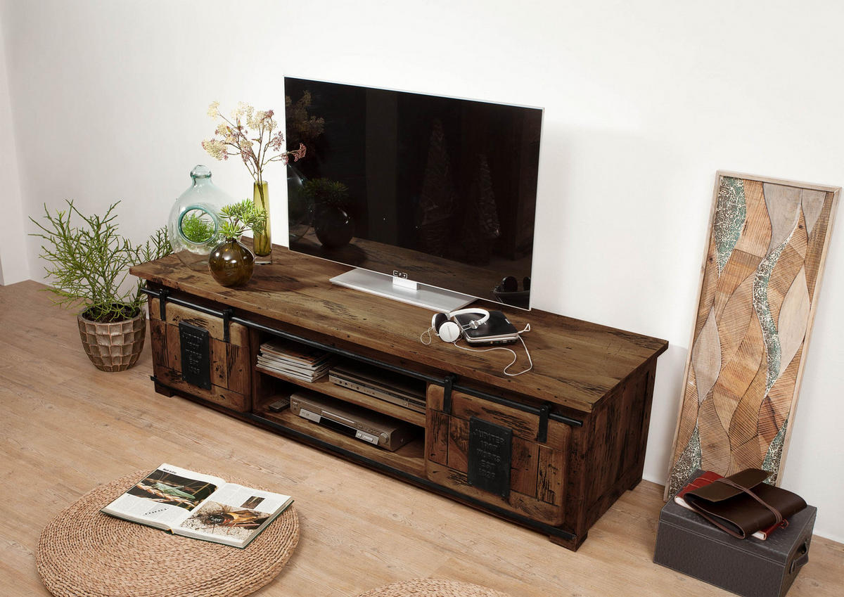 TV-BOARD Mango 180x55x50 braun lackiert RAILWAY #435 - Braun, Holz (180/50/55cm) - Massivmoebel24