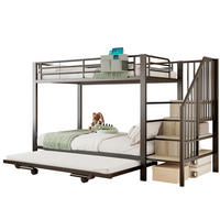 ETAGENBETT aus Metall 90x200/180x200 cm Schwarz mit Ausziehbett, Stauraumtreppe und Stofftasche - Schwarz, Metall (90/200cm) - Modfu