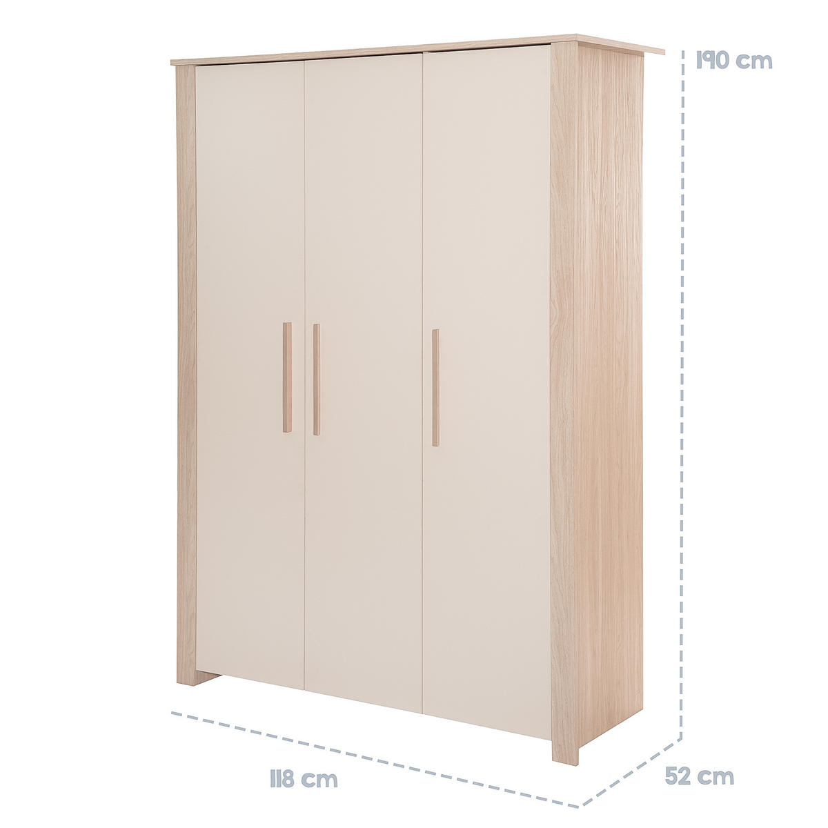 KLEIDERSCHRANK Momo 3-türig - Kaschmir, Holz/Holzwerkstoff (118/190/52cm) - Roba