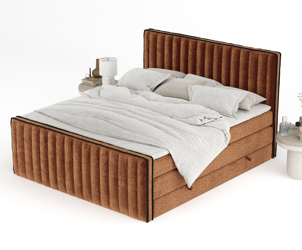 BOXSPRINGBETT Nocturne Kupferfarbe 160/200 cm - Schwarz/Kupferfarben, Holz/Holzwerkstoff (160/200cm) - Maison de Reve