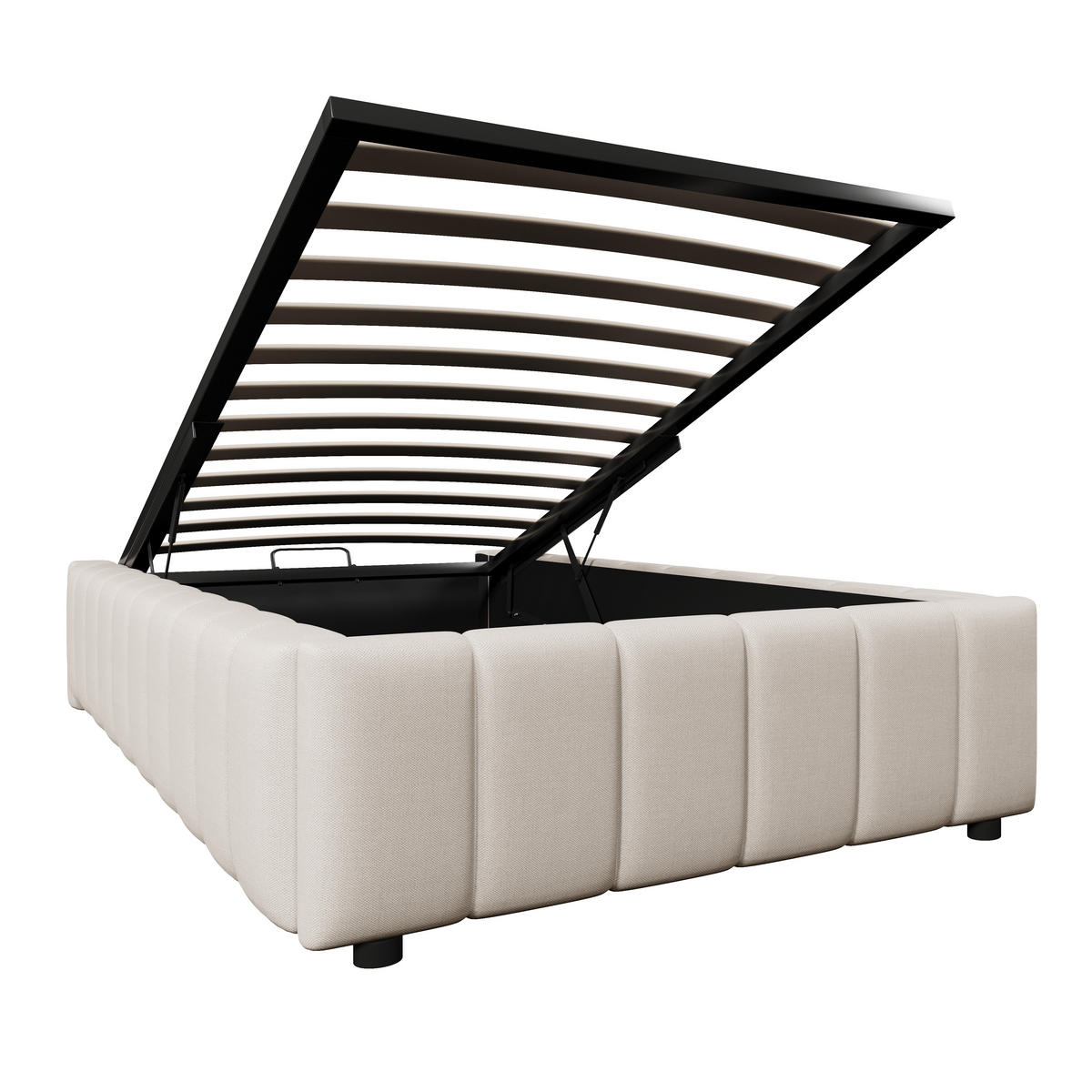 POLSTERBETT 90x200cm Beige hydraulische Lagerung ohne Kopfteil - Beige, Holz (90/200cm) - FLIEKS