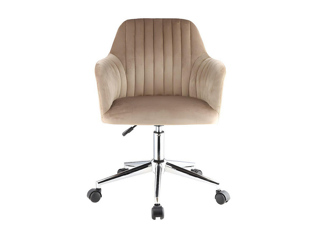 BÜROSTUHL ohne Armlehnen - 59 cmcm x 61.5 cmcm - Samt, Stoff - Beige - ELEANA - Chromfarben/Beige, Textil (59/89/61.5cm) - Vente-Unique