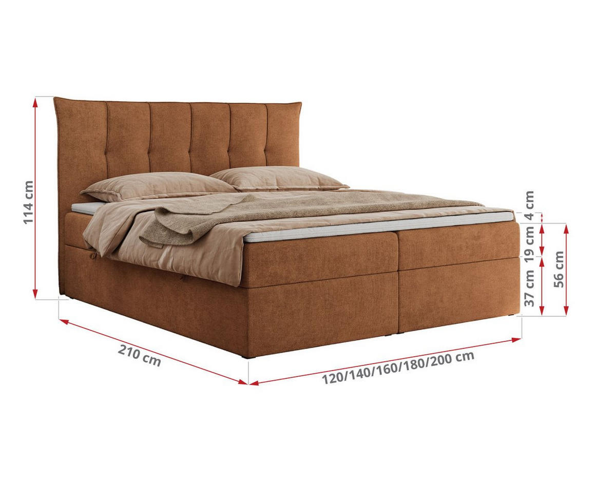 BOXBETT PREMIUM 10 140/200 Orange Struktur - H3 - Orange, Holz/Textil (140/200cm) - MKS