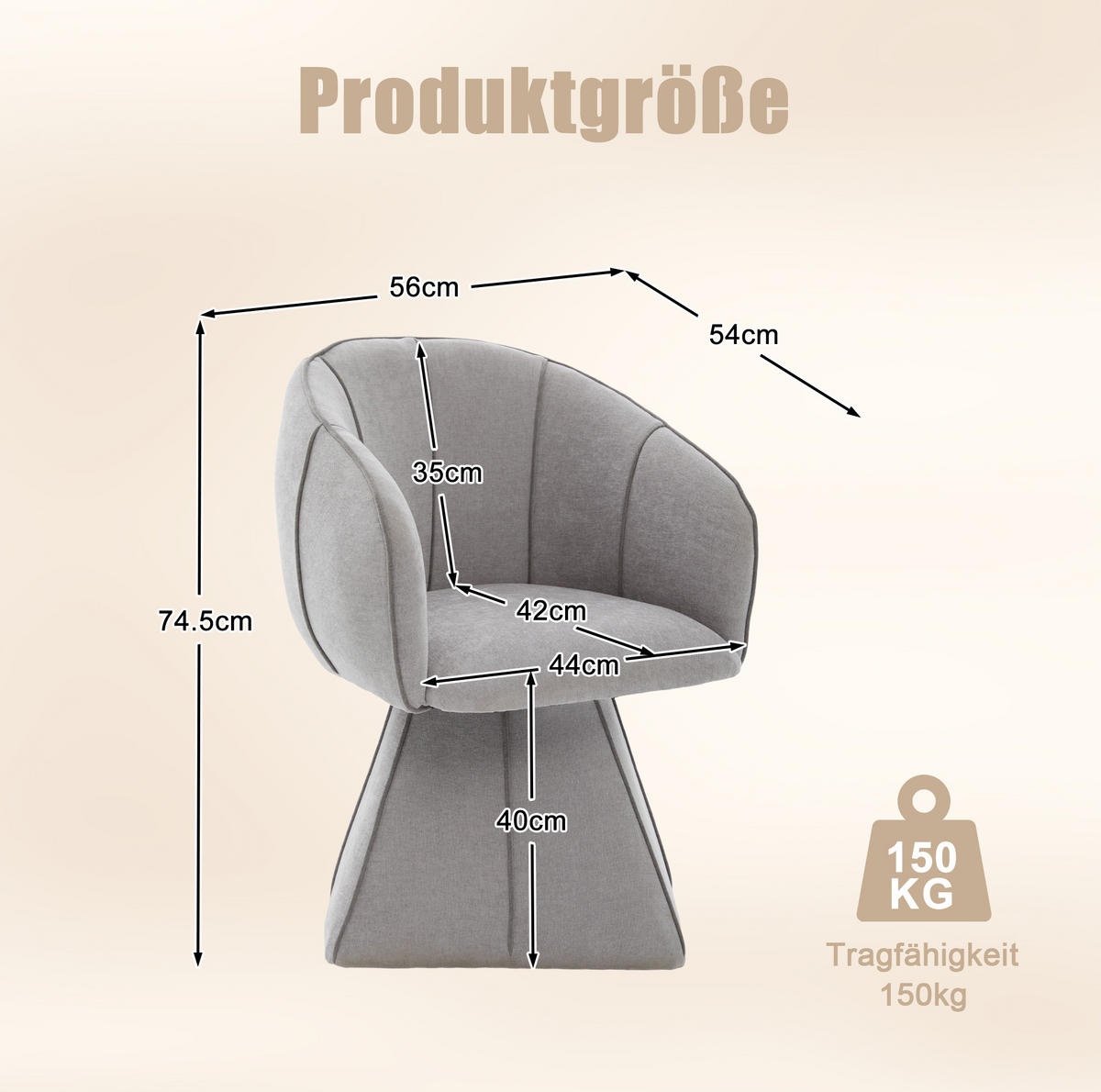 SESSEL 56/54/74,5 cm grau aus Chenille mit 360°-Drehfunktion - Grau, Textil (54/74.5/56cm) - OKWISH