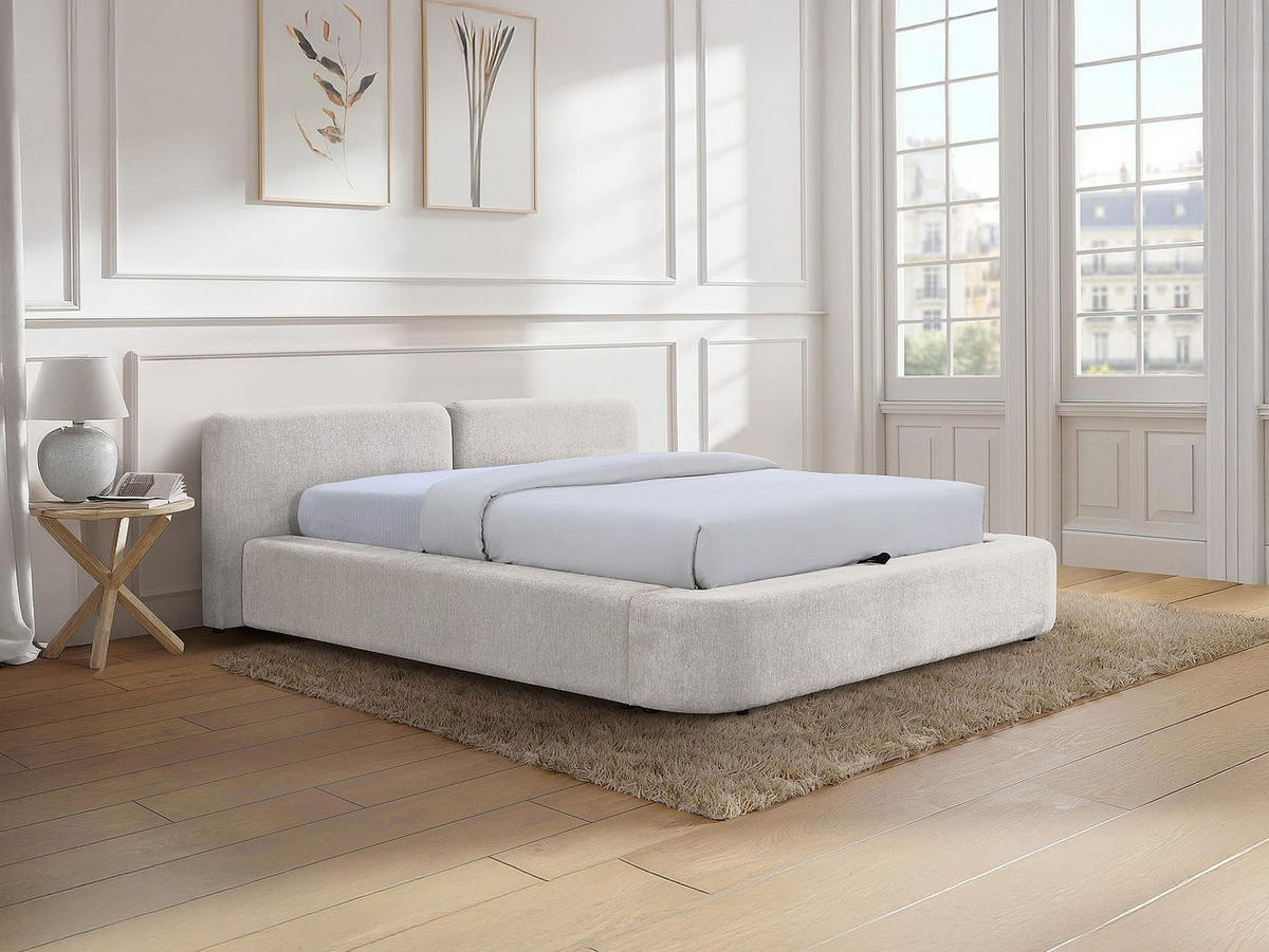 BETT mit Bettkasten - 2 Personen - Stoff - Beige - Beige, Textil (160/200cm) - Vente-Unique