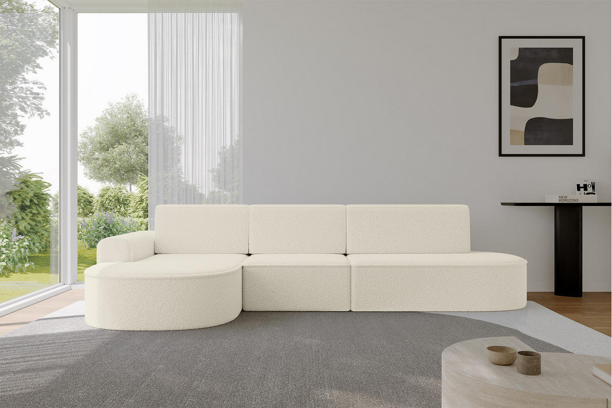 ECKSOFA mit Schlaffunktion Ottomane Links MARI L2-S 368X167X85 Beige Bouclé - Beige/Schwarz, Holzwerkstoff/Kunststoff (368/167cm) - ALTDECOR