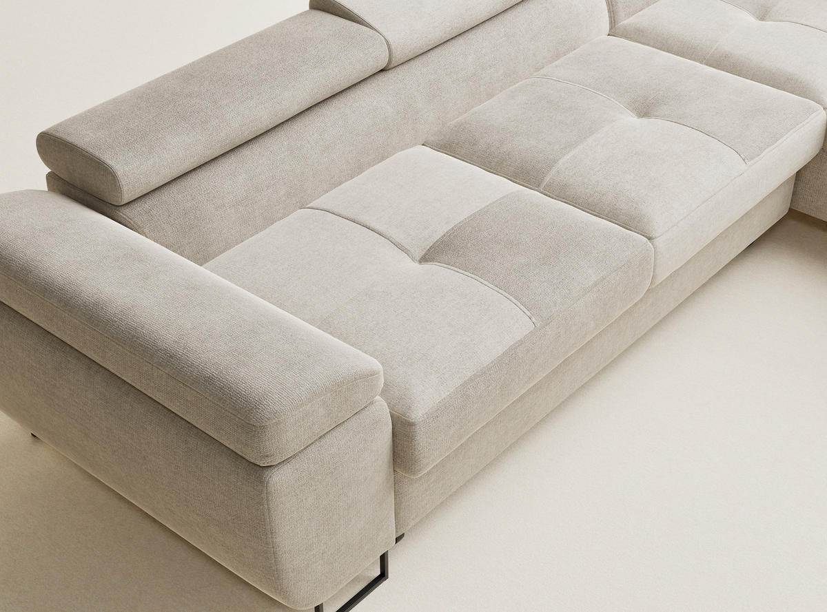 ECKSOFA Concord Beige Chenille-Stoff - Rechts Seite - Beige/Schwarz, Holz/Holzwerkstoff (277/203cm) - Maison de Reve