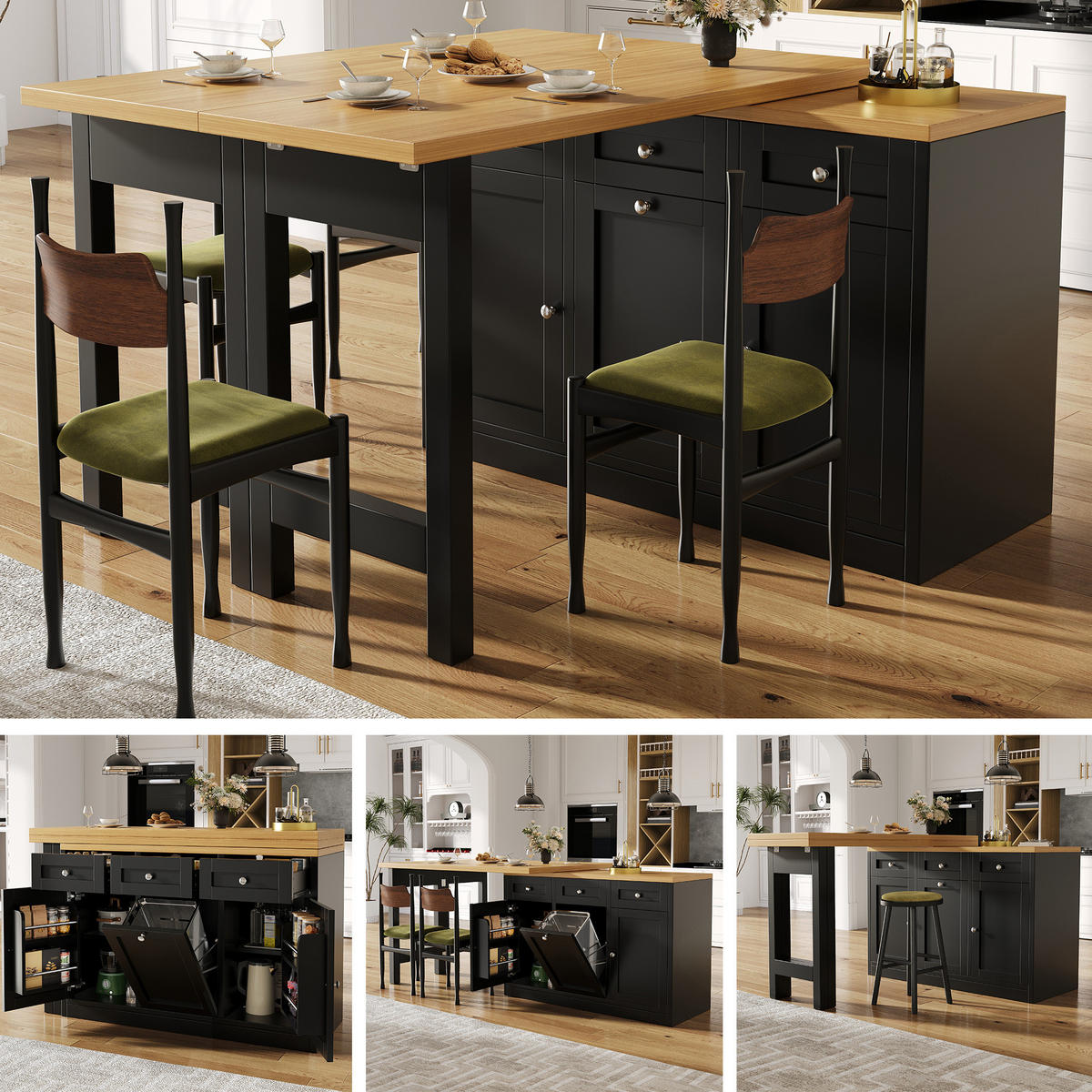 BARTISCH ausziehbar 120-200 cm mit Stauraum MDF Black - Schwarz, Holzwerkstoff (200/40/75.5cm) - Meubliv