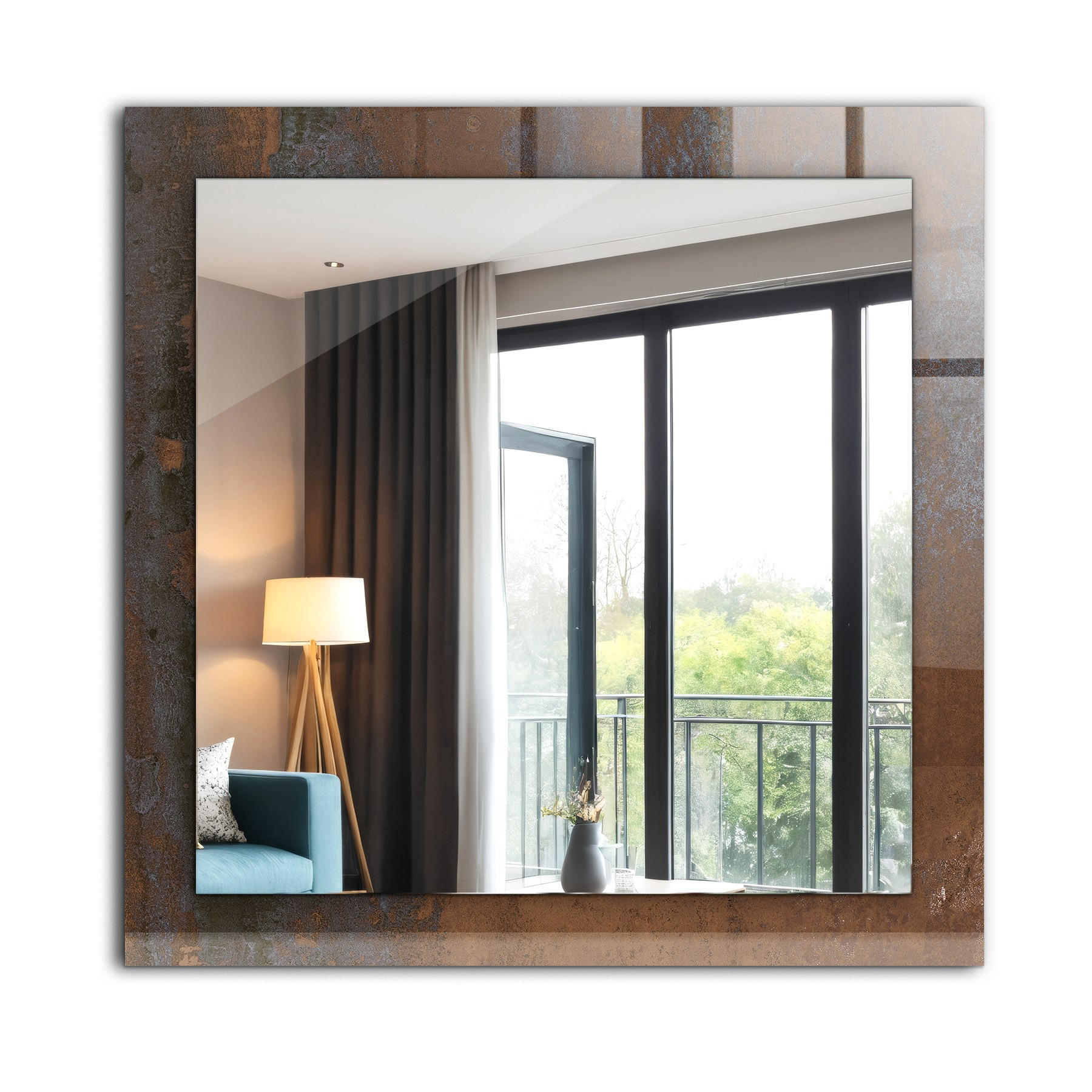 SPIEGEL 60 x 60 cm Rechteckig mit Aufdruck - Rostfarben, Glas (60/60/0.4cm) - TULUP