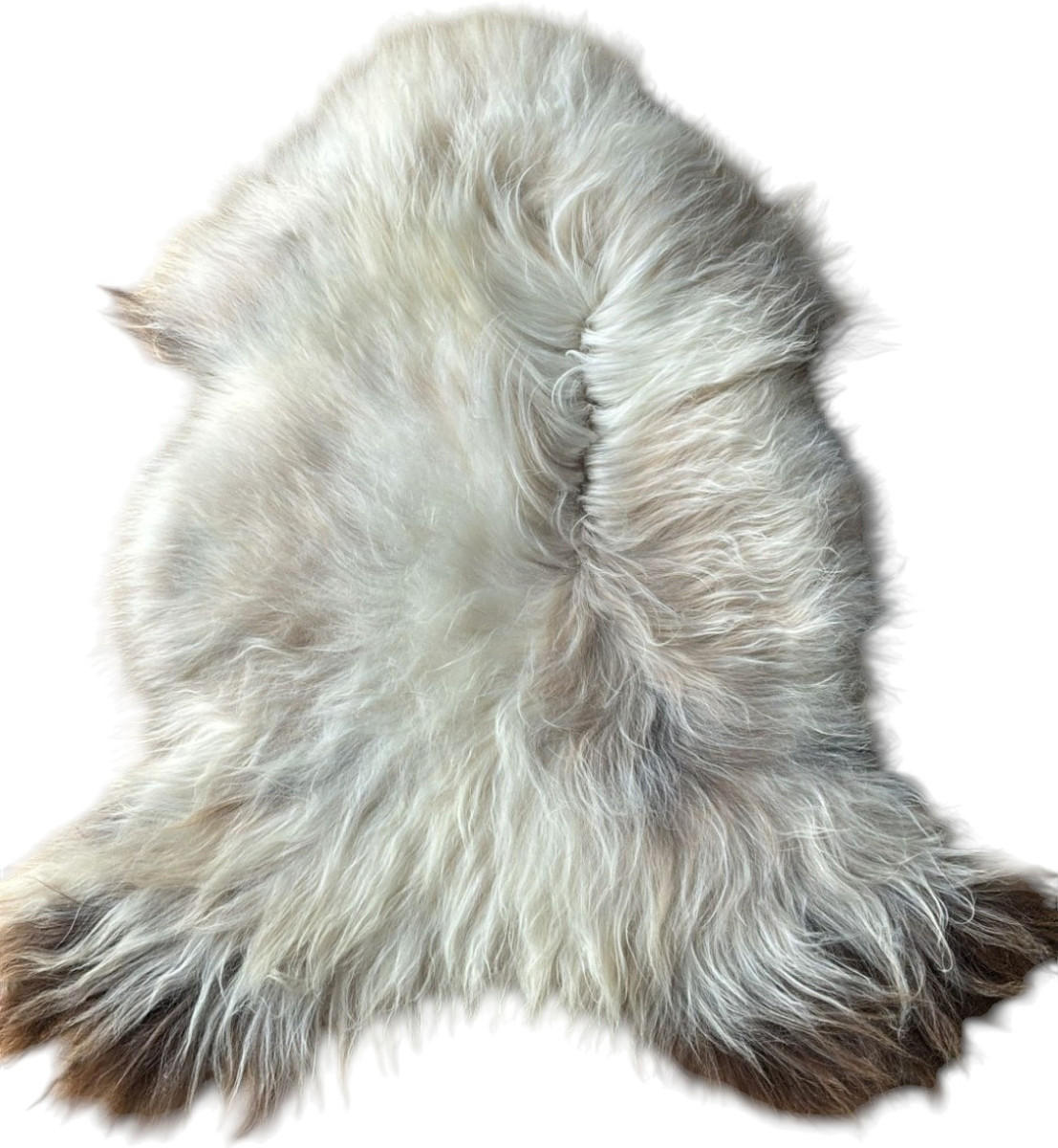 SCHAFFELL Ganzes Island Lammfell Langhaarig Cremeweiß/Braune Spitzen, ca. 140 cm - Creme/Weiß, Fell (70/140cm) - Provellus