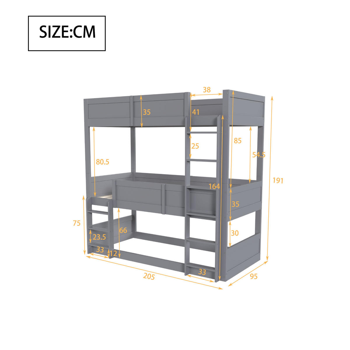 KINDERBETT 90/200 cm & 90/200 cm in Grau mit Hohem Geländer - Grau, Holz/Holzwerkstoff (90/200cm) - WISHDOR