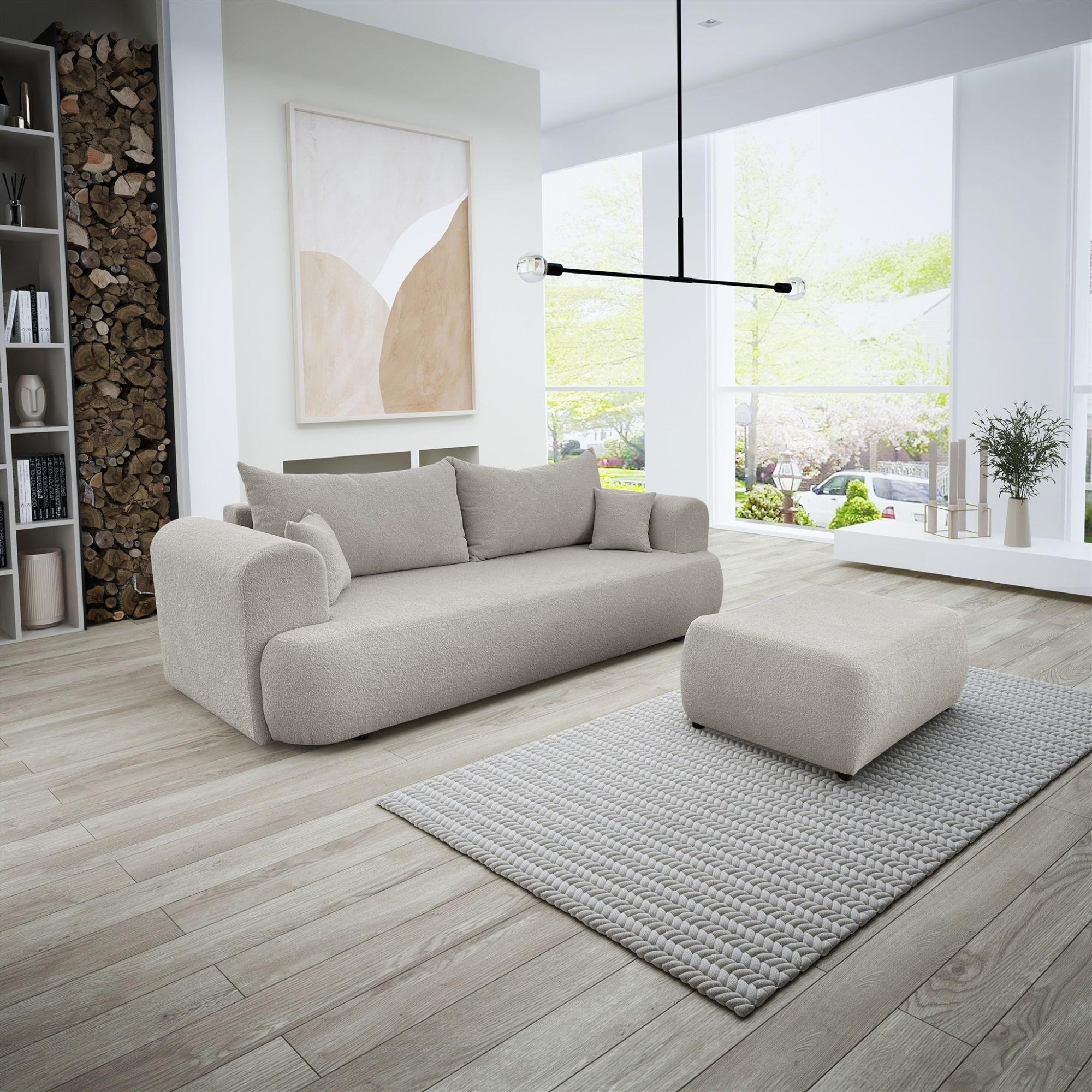 SCHLAFSOFA Anike Inkl. Polsterhocker - Beige, Holzwerkstoff/Textil (240/78/110cm) - Fun Möbel
