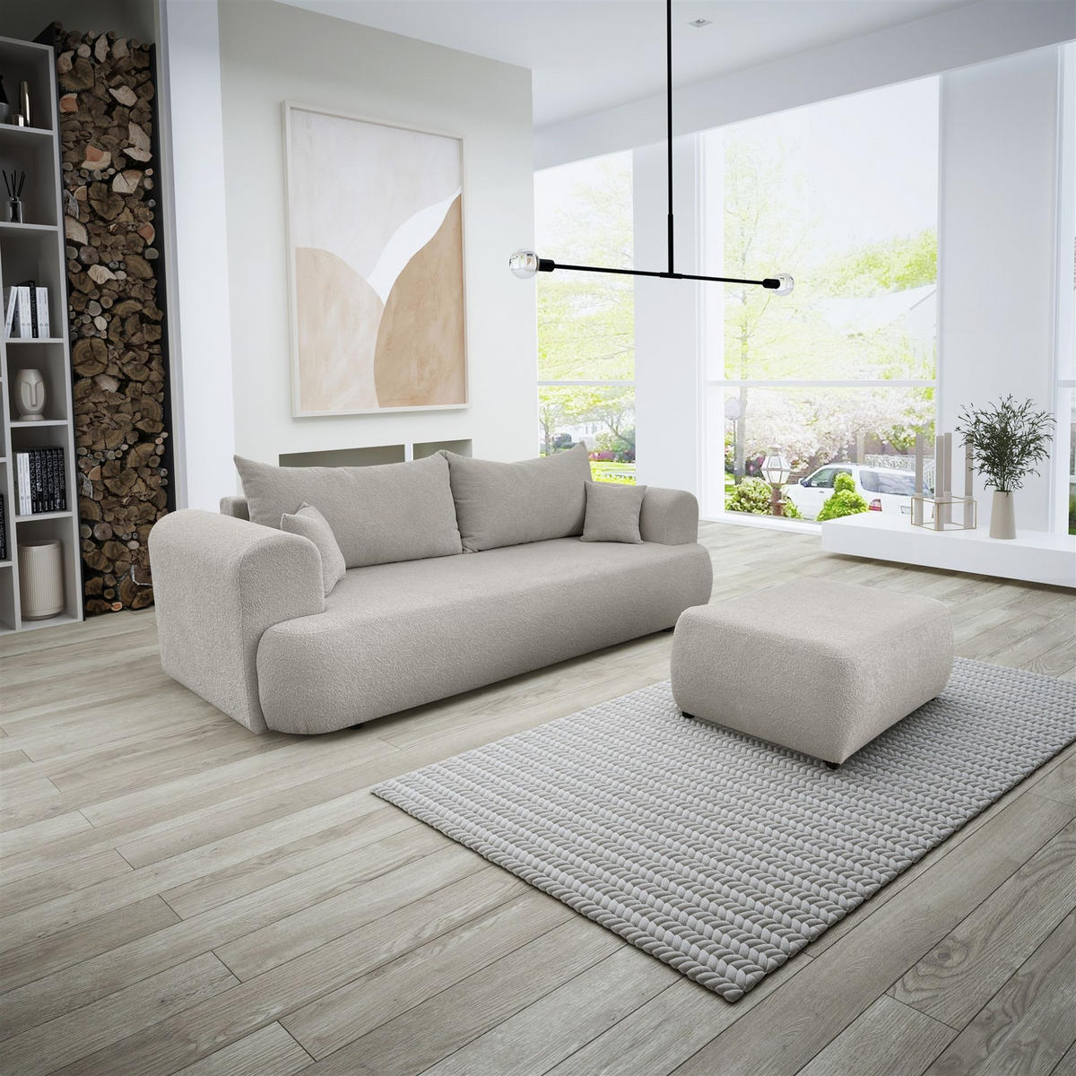 SCHLAFSOFA Anike Inkl. Polsterhocker - Beige, Holzwerkstoff/Textil (240/78/110cm) - Fun Möbel