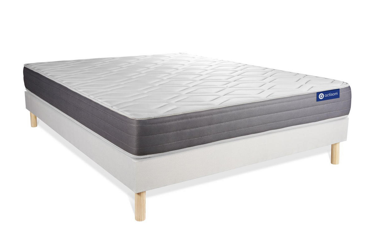 BETT Actiflex dream Taschenfederkern und Memory-Schaum 160 x 195 cm h1 - Kit Bettgestell Weiß - Beige/Weiß, Holz (160/195cm) - ACTISOM