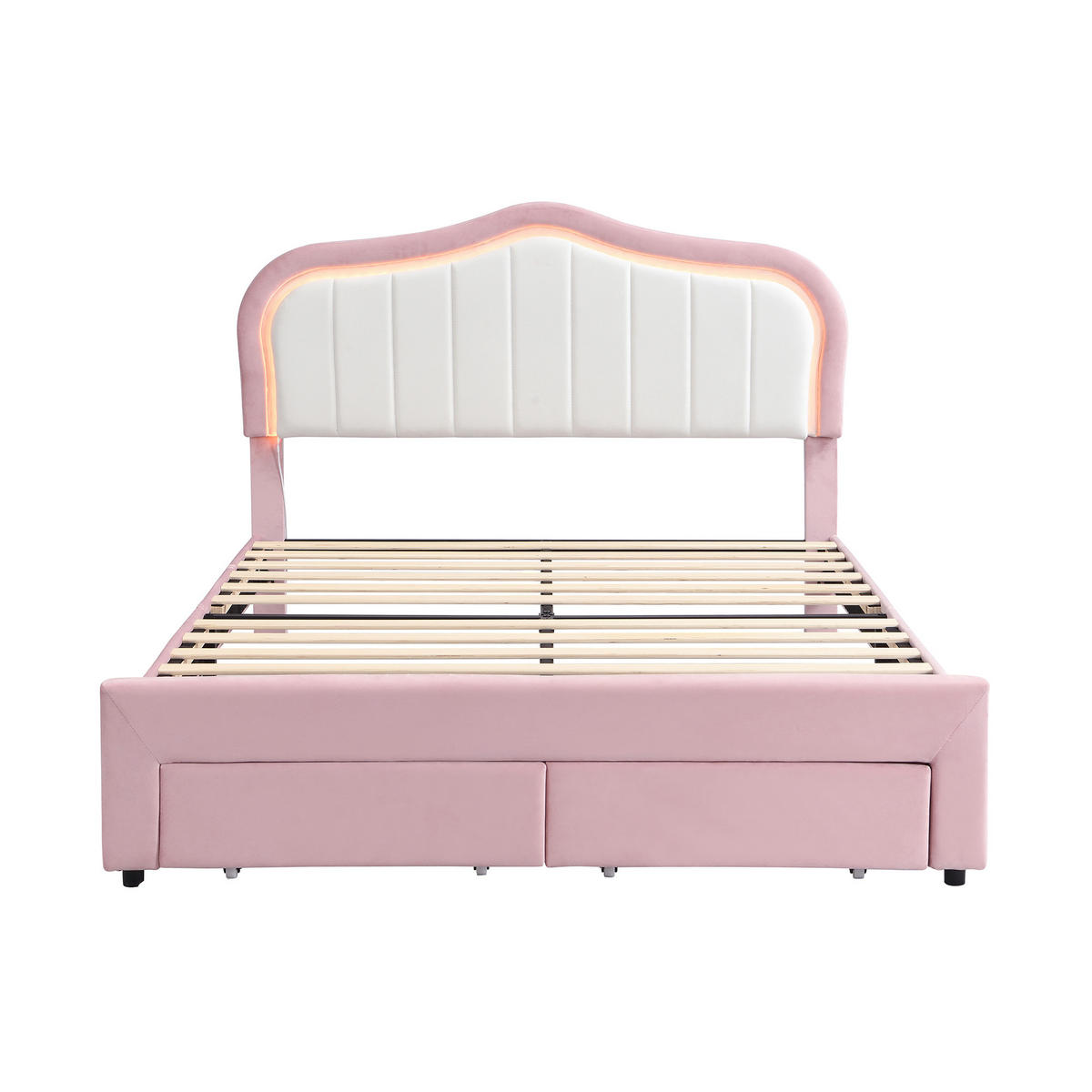 POLSTERBETT 140/200 cm mit 2 Schubladen und LED, DE-41731, in Rosa - Pink, Holzwerkstoff (140/200cm) - ComfortXL
