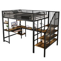 HOCHBETT 120/200 cm in Schwarz & Dunkelwalnuss mit Ladeanschluss, Ecktreppe und Schreibtisch - Schwarz, Holzwerkstoff/Metall (120/200cm) - CHICFURN